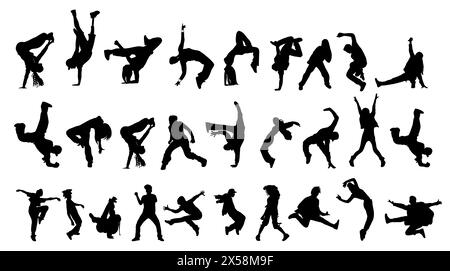 Silhouettes de différents hommes, les femmes cassent les danseurs Illustration de Vecteur