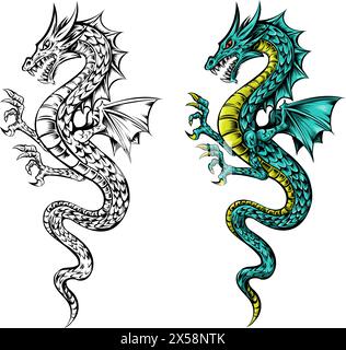 Collection de dessins animés de dragon en colère. illustration vectorielle Illustration de Vecteur