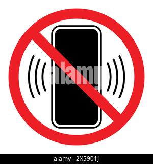 pas de signe de téléphone portable, vecteur rouge symbole de cercle barré avec illustration de téléphone Illustration de Vecteur