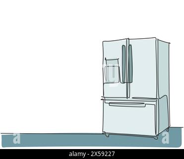 Un dessin en ligne continue de l'appareil électroménager électrique de luxe réfrigérateur à trois portes. Concept de modèle de gadget domestique d'électricité. Lit simple tendance Li Illustration de Vecteur