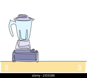 Un dessin simple ligne de l'appareil électroménager mélangeur pour préparer un smoothie de jus de fruits. Concept d'outils d'ustensiles de cuisine électrique. Dynamique continue Illustration de Vecteur
