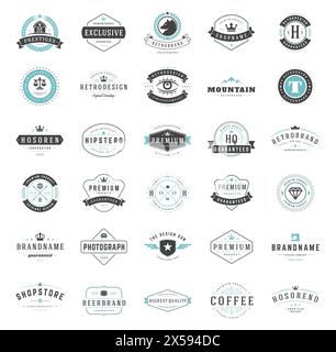 Ensemble de modèles de conception de logos vintage. Collection d'éléments de logotypes vectoriels, symboles d'icônes, étiquettes rétro, badges et silhouettes. Illustration de Vecteur