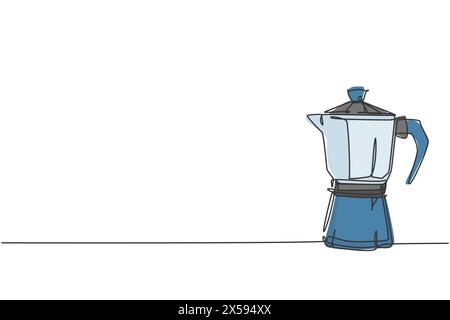 Une simple ligne dessin de cafetière au-dessus de la table au café. Concept d'outils de cafetière à boisson électrique. Dessin graphique dynamique en ligne continue vecto Illustration de Vecteur