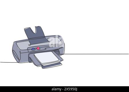 Une seule ligne dessin de l'imprimante numérique pour les besoins d'impression d'entreprise. Electricité petit concept d'outils de bureau à domicile. Ligne continue dynamique g Illustration de Vecteur