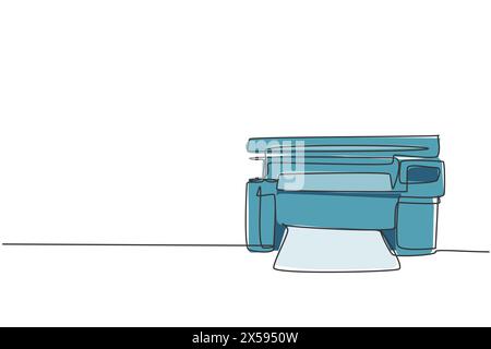 Un seul dessin de ligne de l'imprimante laser numérique pour la société d'affaires. Electricité petit concept d'outils d'équipement de bureau à domicile. Ligne continue dynamique Illustration de Vecteur