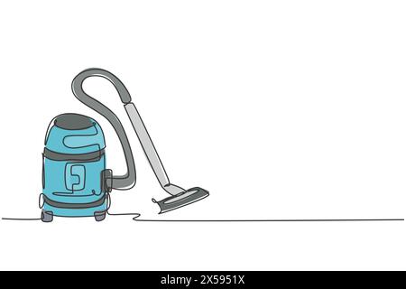 Dessin d'un seul trait continu d'ustensile ménager d'un aspirateur électrique. Concept d'appareil électroménager de nettoyage de robot électronique sans fil. Moderne un lin Illustration de Vecteur