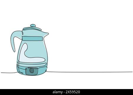 Un dessin simple ligne de bouilloire en acier inoxydable théière appareil ménager. Concept d'outils d'ustensiles de cuisine électroménagers. Tracé dynamique en ligne continue Illustration de Vecteur