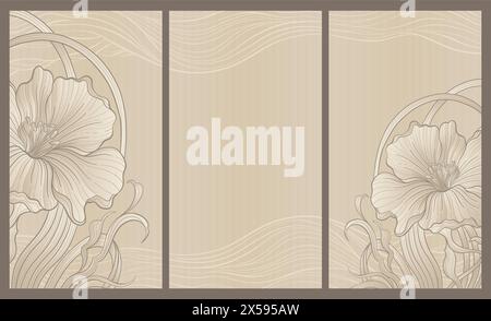 Élégant prestigieux modèle de fond Art Déco avec des fleurs. Le luxe du design est fait pour le motif Art déco avec des couleurs beige et or. Illustration de Vecteur