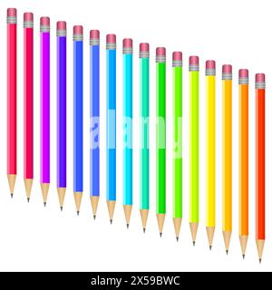 Ensemble de stylos multicolores sur un fond blanc Illustration de Vecteur