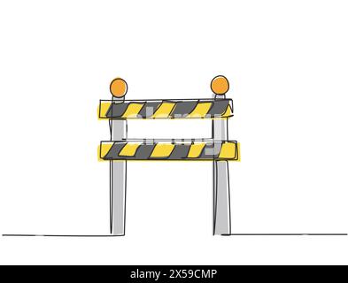 Dessin continu d'une ligne rayé sous panneau de construction situé sur le côté de la route qui subit des réparations en raison d'accidents de la circulation. Péché Illustration de Vecteur