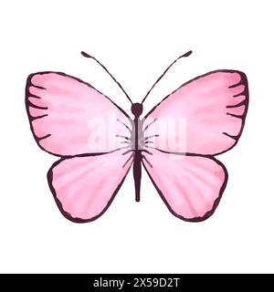 Un papillon rose aux ailes noires. Le papillon est dessiné dans un style très simple. L'image est très mignonne et légère. Isolat de vecteur sur blanc Illustration de Vecteur