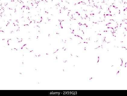 Confettis roses, rubans de papier tombant isolés sur fond blanc. Décoration de fête d'anniversaire. Illustration de Vecteur