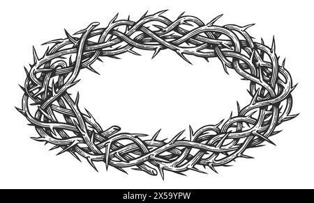 Branches d'épines tissées dans la couronne dans le style croquis. Symbole biblique de Jésus-Christ Illustration de Vecteur