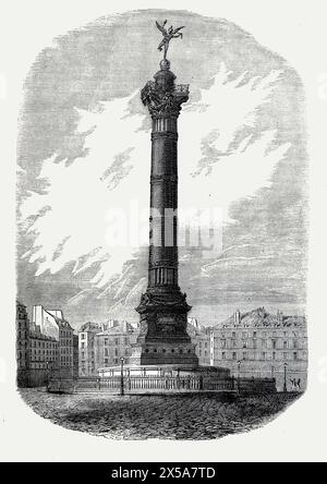 La colonne de juillet sur la place de la Bastille, Paris, France, telle qu'elle apparaissait au XIXe siècle. Le monument commémore la Révolution de 1830. Illustration tirée de Cassell's History of England, vol VII. Nouvelle édition publiée Circ 1873-5. Banque D'Images
