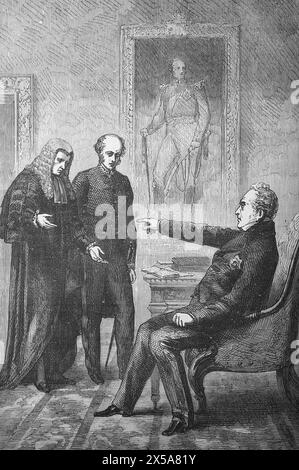 La rencontre entre le roi Guillaume IV et les seigneurs Brougham et Grey. Illustration tirée de Cassell's History of England, vol VII. Nouvelle édition publiée Circ 1873-5. Banque D'Images