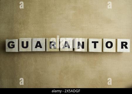 Concept des cubes en bois avec le mot Guarantor sur fond de bois. Banque D'Images