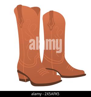 Bottes de cow-boy, concept esthétique de cow-boy. Ouest sauvage, style campagnard. Illustration vectorielle plate isolée sur fond blanc. Elément pour impression, bannière, CA Illustration de Vecteur