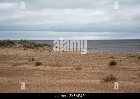 Great Yarmouth, Norfolk, Angleterre, 28 avril 2024, une vue sur la plage de Great Yarmouth par une journée ennuyeuse. Banque D'Images