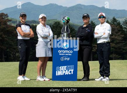 Goyang, Corée du Sud. 8 mai 2024. Pauline Roussin-Bouchard de France, Bronte Law d’Angleterre, Danielle Kang des États-Unis, Kim Hyo-joo de Corée du Sud, photocall pour les médias avant leur conférence de presse du Ladies Europian Tour (LET) « Aramco Team Series 2024 » à New Korea C. C à Goyang, au Nord de Séoul, Corée du Sud, le 8 mai 2024. (Photo de Lee Young-ho/Sipa USA) crédit : Sipa USA/Alamy Live News Banque D'Images