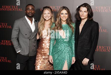 (Gauche-droite) Llyrio Boateng, Georgia Lock, Elizabeth et Damian Hurley arrivant pour une projection spéciale du film Strictly Confidential de Damian Hurley à Everyman Chelsea à Londres. Date de la photo : mercredi 8 mai 2024. Banque D'Images