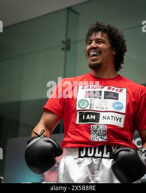 CARDIFF, ROYAUME-UNI. 08 mai 2024. Centre commercial Capitol, Cardiff, pays de Galles. Moses Jolly à McCaskill v Price Media Workout avant Fight le samedi 11 mai 2024 à Utilita Arena, Cardiff 2024 Banque D'Images