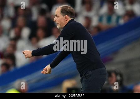 Madrid, Espagne. 08 mai 2024. L'entraîneur-chef du Bayern Munchen Thomas Tuchel lors du match de l'UEFA Champions League, demi-finale, 2e manche, entre le Real Madrid et le FC Bayern Munchen a joué au stade Santiago Bernabeu le 8 mai 2024 à Madrid en Espagne. (Photo de Sergio Ruiz/PRESSINPHOTO) crédit : AGENCE SPORTIVE PRESSINPHOTO/Alamy Live News Banque D'Images