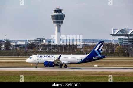 Aegean Airlines Ein Airbus A320-271N von Pegasus Airlines Landet auf der Südbahn des Flughafen München. Immatrikulation des Airbus A320neo SX-NEK. München, Deutschland, 06.04.2023 *** Aegean Airlines un Airbus A320 271N de Pegasus Airlines atterrit sur la piste sud de l'aéroport de Munich immatriculation de l'Airbus A320neo SX NEK Munich, Allemagne, 06 04 2023 Banque D'Images