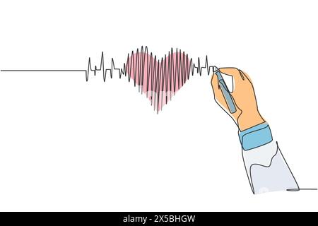 Un tracé en ligne continu de l'image graphique de l'impulsion cardiaque humaine sur le tableau blanc. Concept d'anatomie de soins médicaux tendance. Ligne unique Illustration de Vecteur