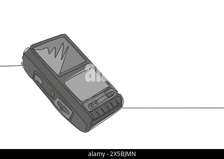 Un dessin en ligne continu de l'ancien enregistreur de cassette analogique classique rétro. Concept d'élément d'enregistreur vocal mobile vintage, ligne unique d Illustration de Vecteur