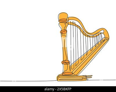 Un dessin d'une seule ligne de harpe classique élégante. Concept d'instruments de musique à cordes. Dessin au trait continu moderne illustration vectorielle graphique Illustration de Vecteur