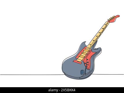 Dessin de ligne unique continue de guitare électrique. Concept d'instruments de musique à cordes. Illustration vectorielle moderne à dessin d'une ligne Illustration de Vecteur