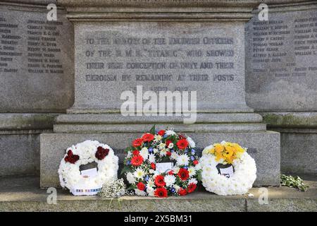 Le Titanic Engineers Memorial, inauguré en 1914, commémore les ingénieurs à bord du navire, qui sont tous morts, y compris Thomas Andrews, concepteur en chef. Banque D'Images