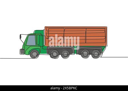 Un dessin d'une seule ligne de l'illustration vectorielle de la remorque pour camion long. Véhicules commerciaux professionnels. Machines lourdes pour le concept de livraison logistique Illustration de Vecteur