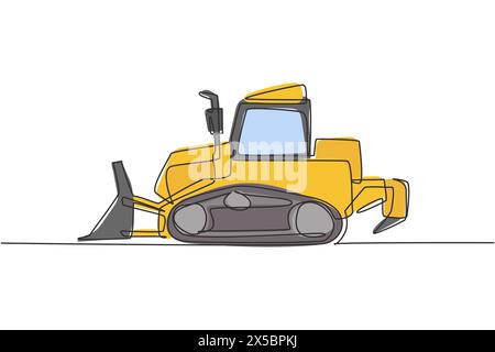 Un seul dessin de ligne continu de bulldozer pour la pose de revêtement de route, véhicule commercial. Concept d'équipement des machines de construction de pelles rétro lourdes. Tendance Illustration de Vecteur