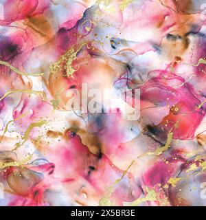 Fond de luxe abstrait aquarelle grunge. Taches de paillettes rose et orange dessinées à la main, éclaboussures éléments sans couture motif. Texture aquarelle. Prin Banque D'Images