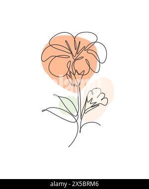 Un dessin d'une seule ligne beauté hibiscus fleur illustration vecteur. Style floral tropical minimaliste, amour romantique concept pour poster, décoration murale imprimé. Illustration de Vecteur