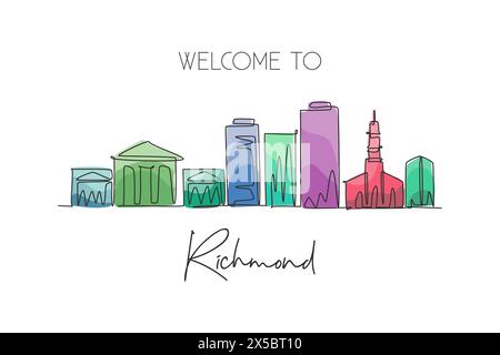 Un dessin à la ligne de Richmond City skyline, Virginie. Paysage de ville historique dans le monde. Meilleure destination de vacances. Trait modifiable tendance c Illustration de Vecteur