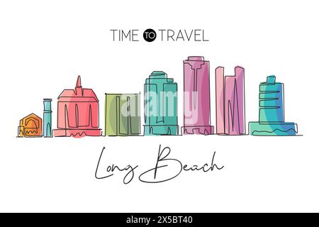 Un dessin au trait continu de la ville de long Beach, Californie. Vacances de voyage de tourisme de beau paysage du monde pour impression de décor mural. Élégant si Illustration de Vecteur