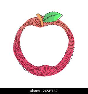 Ligne continue unique dessinant des pommes saines entières biologiques pour le logo du verger. Concept de fruitage tropical frais pour icône de jardin de fruits. Cercle de courbure de tourbillon Illustration de Vecteur