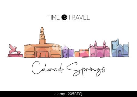 Un dessin à la ligne de Colorado Springs City skyline, États-Unis. Paysage de ville pour affiche de décoration murale à la maison. Meilleure destination de vacances. Tendance continue Illustration de Vecteur