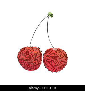 Une seule ligne dessinant des cerises biologiques saines entières pour l'identité du logo du verger. Concept de fruitage frais pour icône de jardin de fruits. Boucles torsadées. Suite Illustration de Vecteur