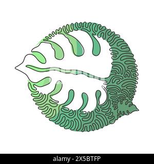 Une seule ligne continue dessinant une feuille de Monstera minimale. Concept de style botanique pour affiches, art mural, sac fourre-tout, t-shirt, impression d'autocollants. Cercle de courbure de tourbillon Illustration de Vecteur