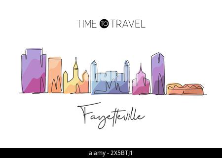 Un dessin au trait pour visiter les gratte-ciel de Fayetteville, Caroline du Nord. Paysage de ville de beauté du monde. Meilleure destination de vacances. Trait modifiable tendance Illustration de Vecteur