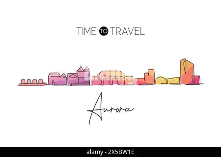 Un dessin au trait pour visiter les gratte-ciel d'Aurora, Colorado. World Beauty Town paysage Meilleure destination de vacances carte postale. Tendance d'éjection systolique modifiable Illustration de Vecteur