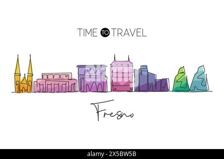 Un dessin à la ligne de Fresno City skyline, Californie. Paysage de ville pour affiche de décoration murale à la maison. Meilleure destination de vacances. lin continu tendance Illustration de Vecteur