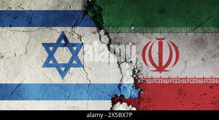 Relations diplomatiques entre Israël et l'Iran. les drapeaux des deux compères. drapeau de l'iran et drapeau d'israël. Banque D'Images