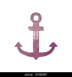 Icône d'ancrage de dessin d'une seule ligne isolée. Silhouette d'ancre de bateau ou de bateau, symbole marin, signe de sécurité. Symbole océan ou mer. Boucles torsadées. CON Illustration de Vecteur