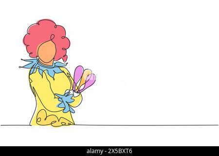 Dessin continu d'une ligne d'une jeune femme clown tenant la pose de jonglage les bras croisés sur la poitrine. Concept minimaliste de profession professionnelle. Li. Simple Illustration de Vecteur