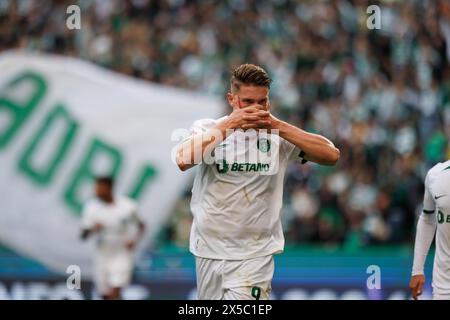 Viktor Gyokeres du Sporting CP célèbre un but lors du match de Liga Portugal entre le Sporting CP et le Portimonense SC à l'Estadio Jose Alvalade, score final ; Sporting CP 3:0 Portimonense SC Banque D'Images