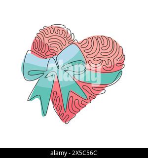 Coeur de dessin continu d'une ligne avec ruban. Icône d'amour emoji symbole d'objet. Illustration vectorielle dégradé clip art dessin animé. Boucles torsadées. Illustration de Vecteur